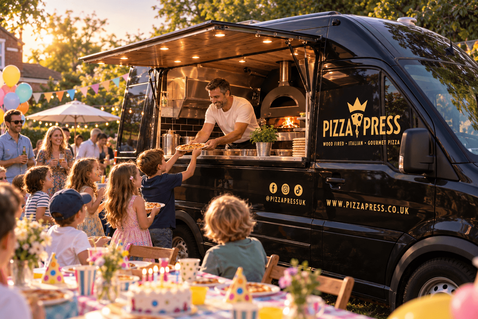 Fresh stone-baked Pizza Press pizza ready to serve